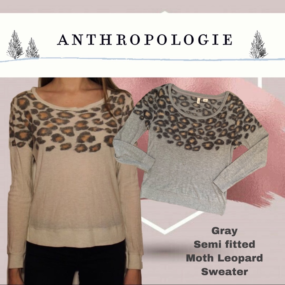 Anthropologie Gray Moth Leopard PrintSweater - Picture 3 of 8